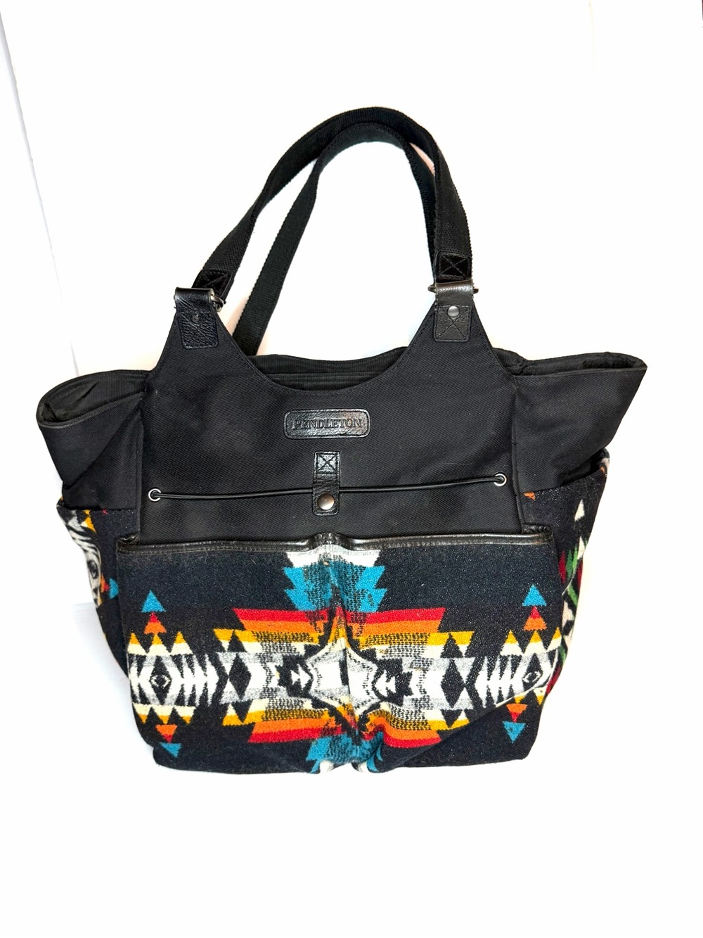 Large Pendleton Black Wool Tote with Colorful Southwestern Motif